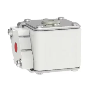 GFEVT500‑A‑43E series square‑body fast‑acting ar dc fuse A‑with‑blow‑indicator front view